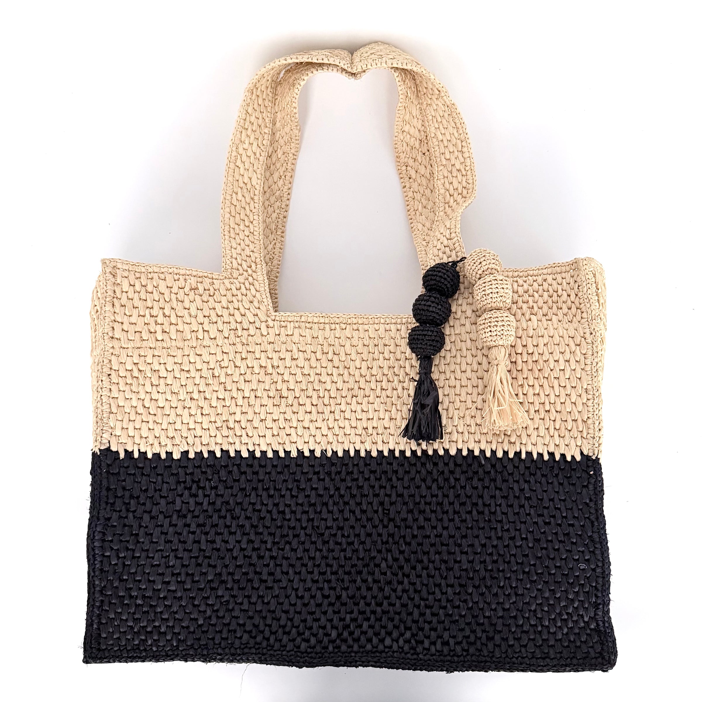 Soleil Black and Hay Raffia Bag