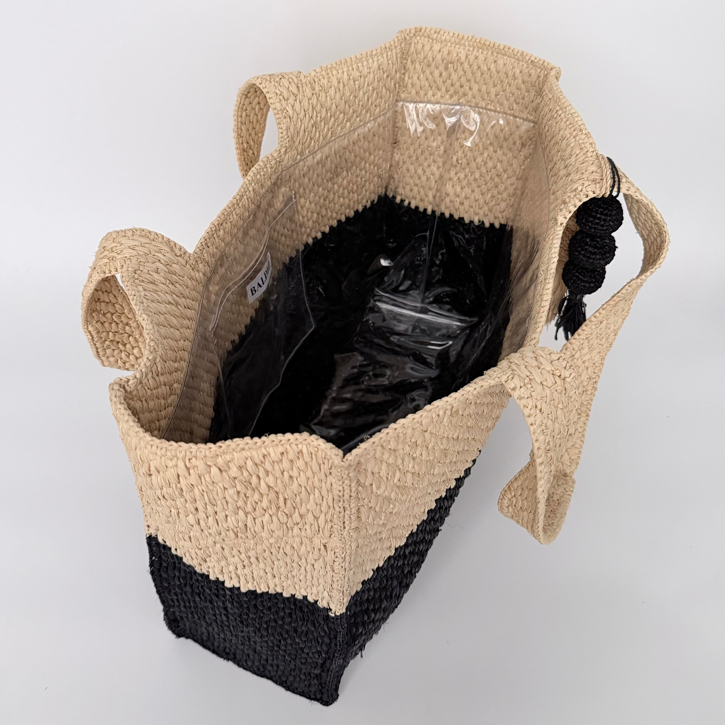 Soleil Black and Hay Raffia Bag
