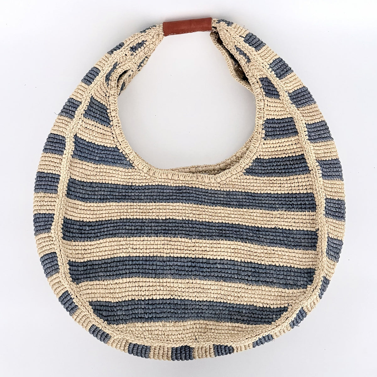 French Blue and Hay Striped Isla Raffia Bag