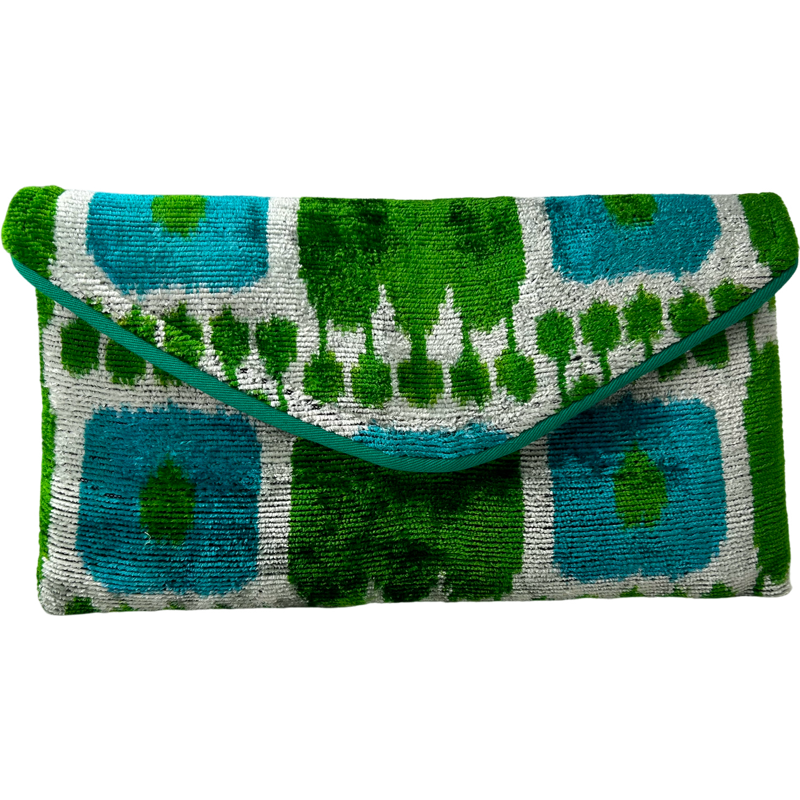 Blue and Green Patterned Lily Envelope Clutch