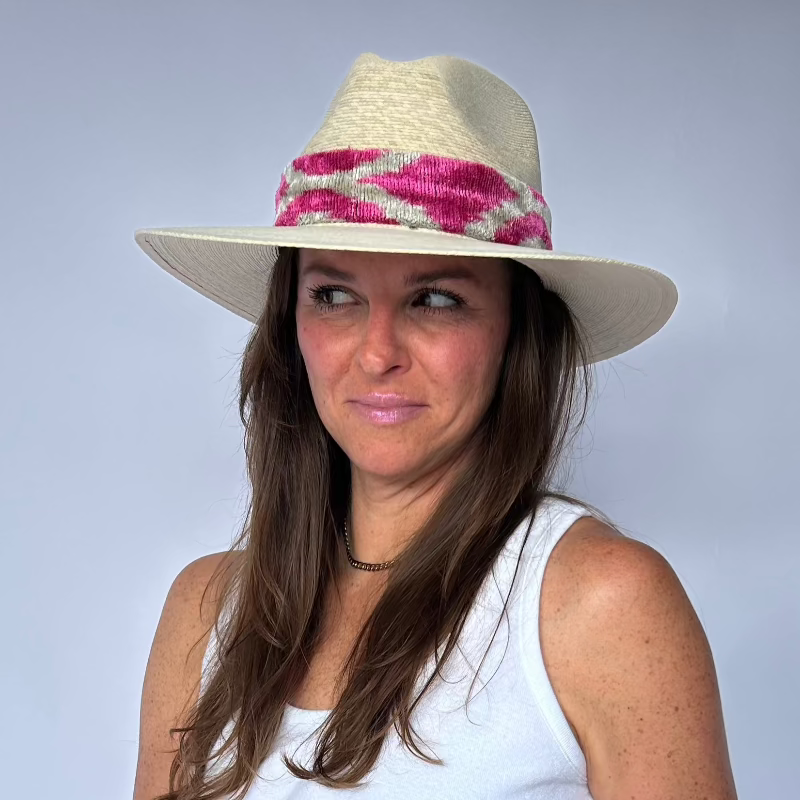 Baldiz Pink and White Ikat Hat
