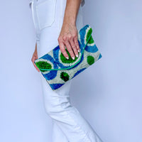 Blue and White with Green Dot Lily Envelope Clutch
