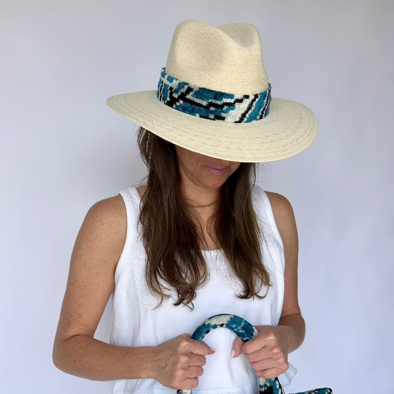 Baldiz Blue Feather Patterned Ikat Hat