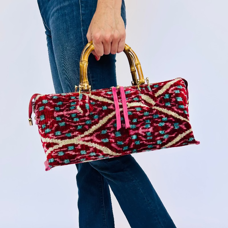 Red and Pink Patterned Goldie Bamboo Bag