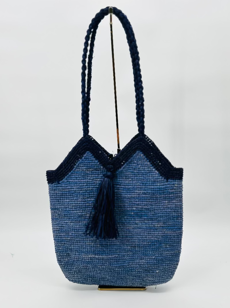 Rumi Blue and Dark Blue Raffia Bag