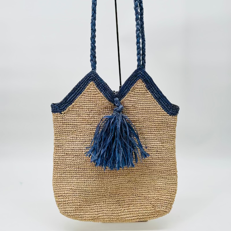 Rumi French Blue and Hay Raffia Bag