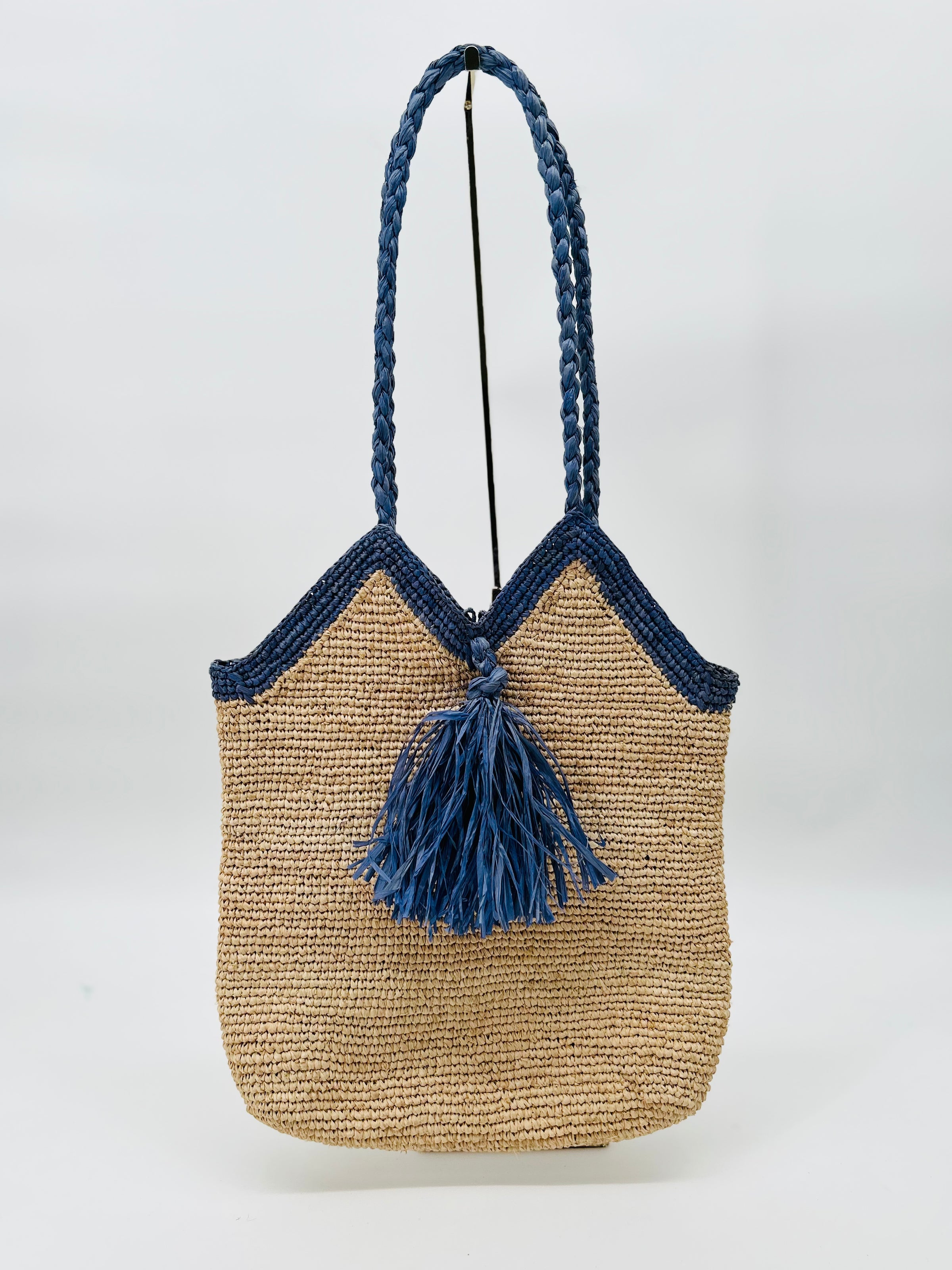Rumi French Blue and Hay Raffia Bag