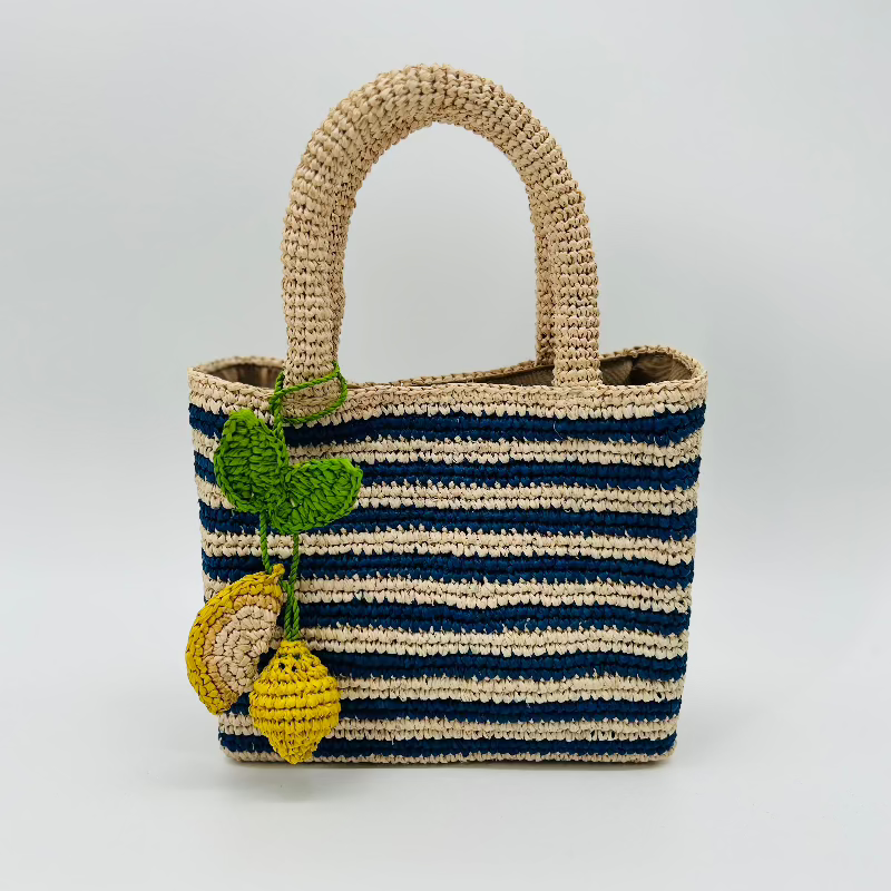 Mini Mae Colbalt Blue Stripped Raffia Bag