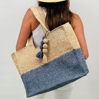 Soleil French Blue and Hay Raffia Bag