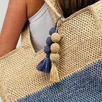 French Blue and Hay Ball Raffia Bag Charm