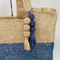 French Blue and Hay Ball Raffia Bag Charm