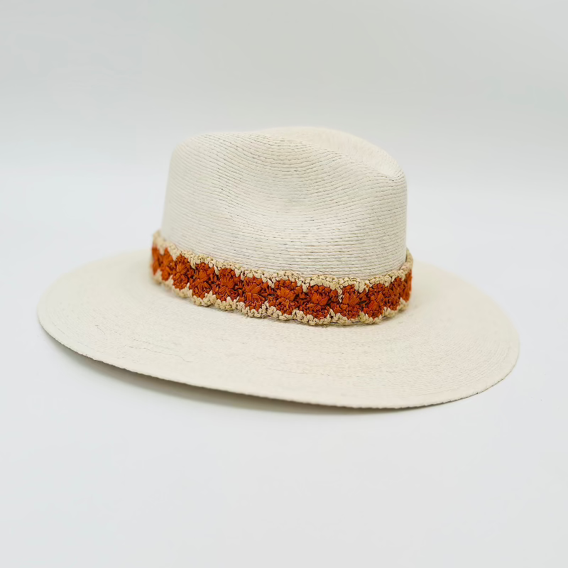 Baldiz Palm Hat with Orange Raffia Band