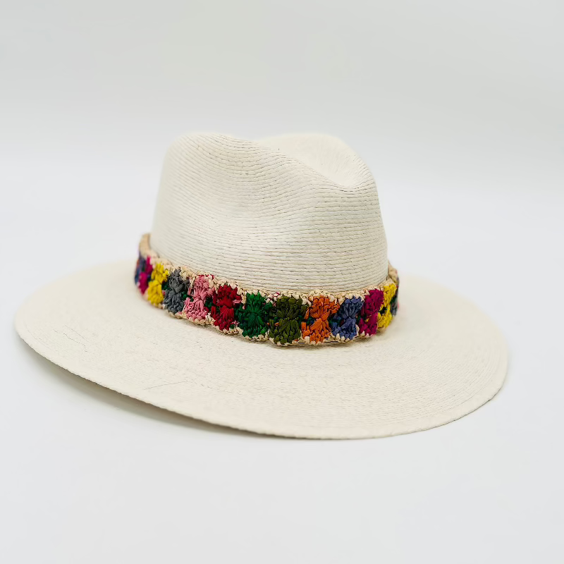 Baldiz Palm Hat with Rainbow Raffia Band