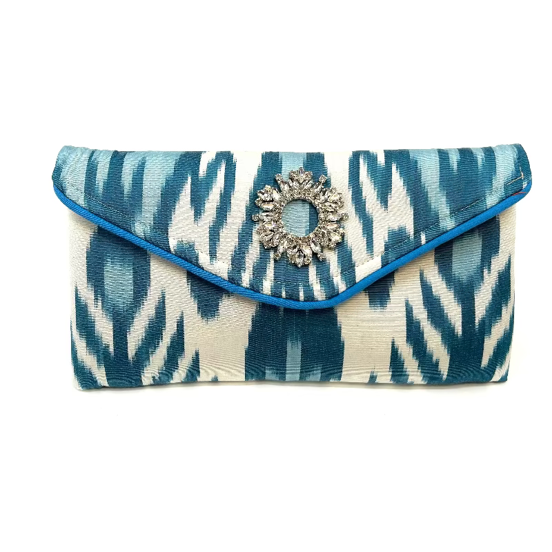 Blue and Turquoise Silk Lily Cocktail Clutch