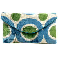 Blue and White with Green Dot Lily Envelope Clutch