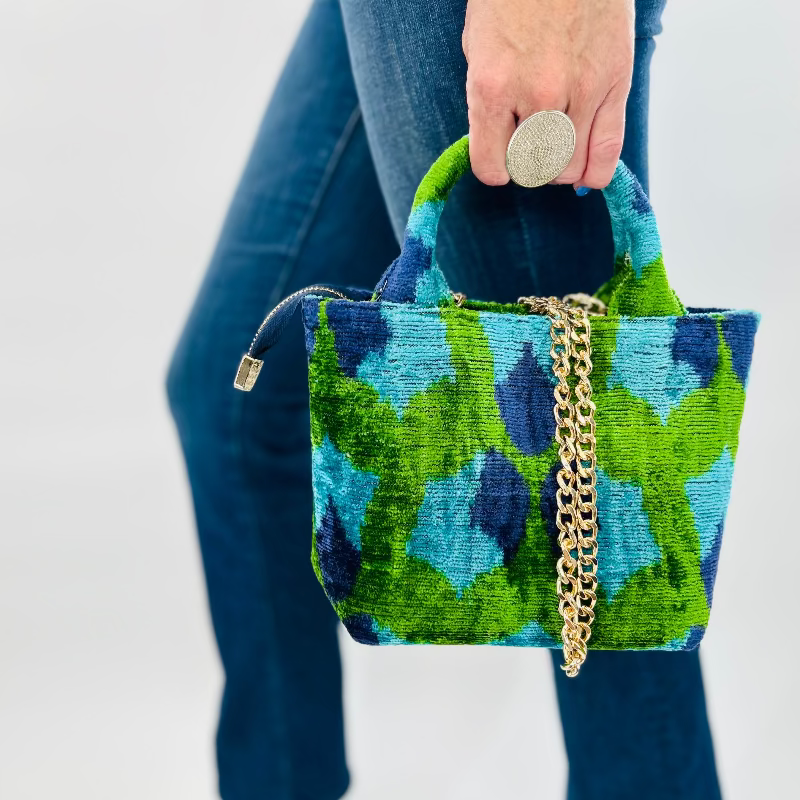 Green and Blue Flower Print Mini Cypress