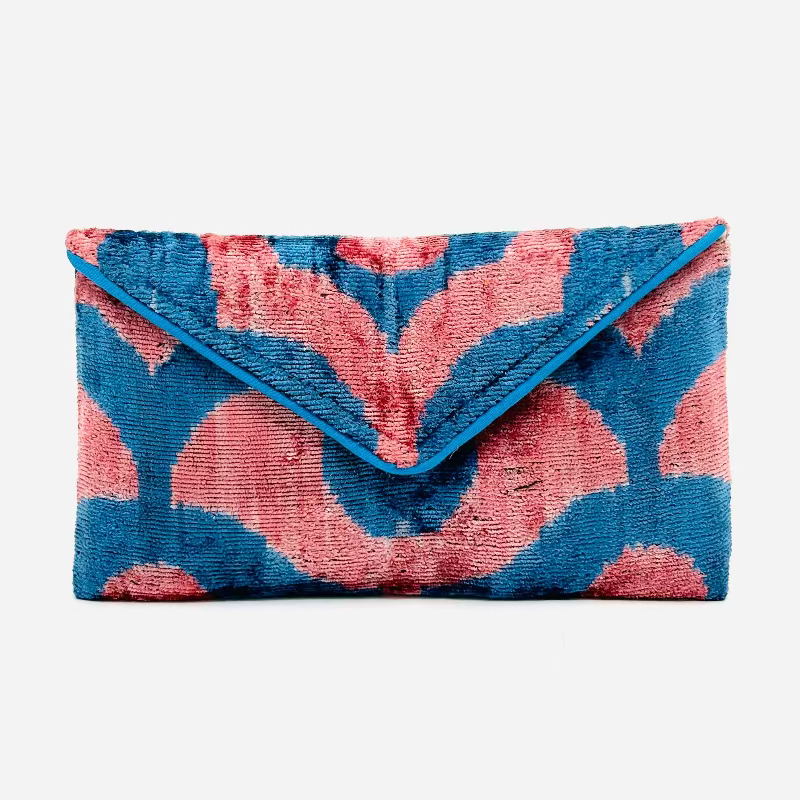 Pink and Blue Patterned Lily Envelope Clutch