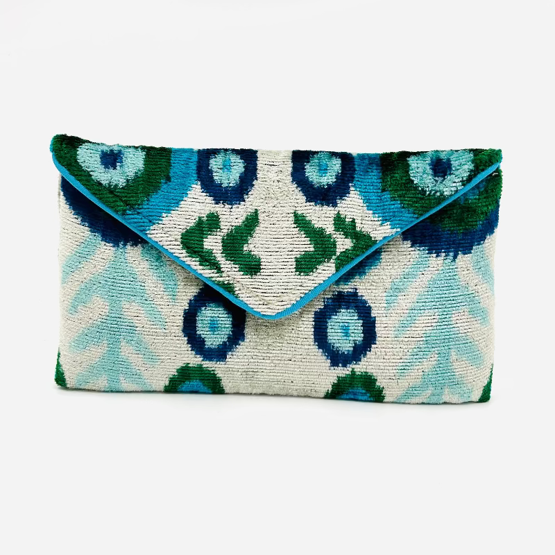 Blue and Green Patterned Lily Envelope Clutch