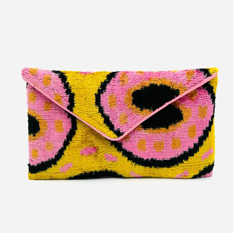 Hot Pink with Black and Neon Yellow Patterned Lily Envelope Clutch