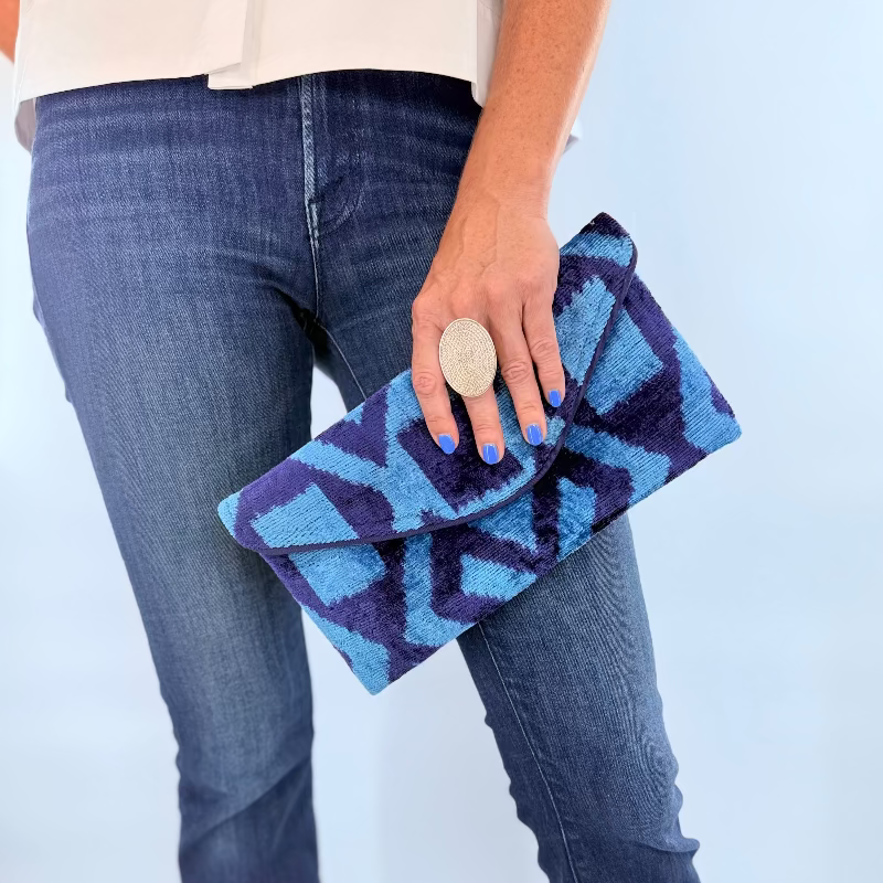Blue and Navy Lily Envelope Clutch