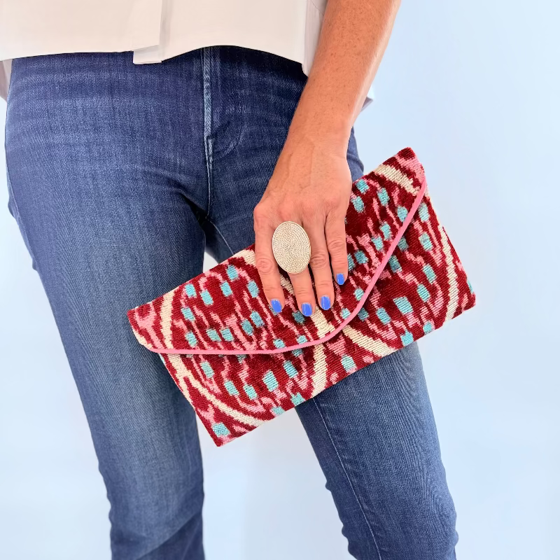 Red and Pink Patterned Lily Envelope Clutch