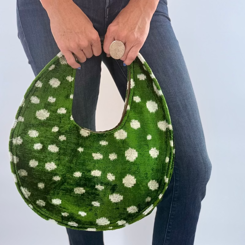 Emerald Green and White Polka Dot Luca Bag