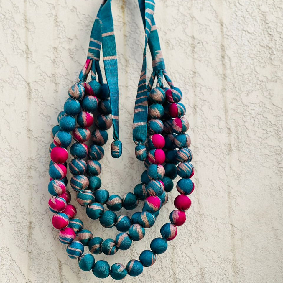 Turquoise Fushia Ikat Necklace