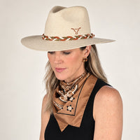 Burnt Orange, White and Gold Longhorn Hat