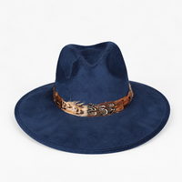 Navy Suede Hat with Brown Multi Color Feather