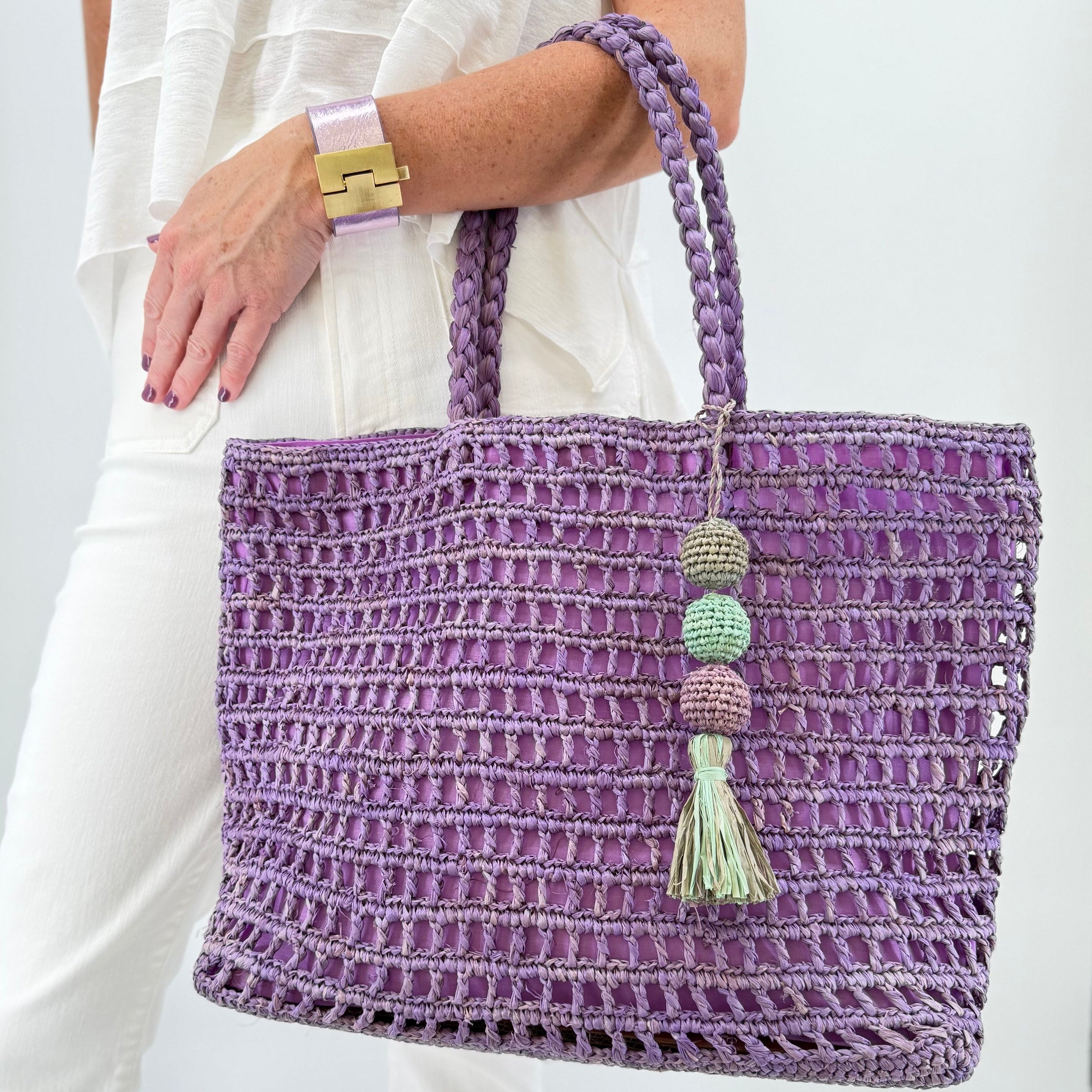 Tulum Lavender Raffia Tote