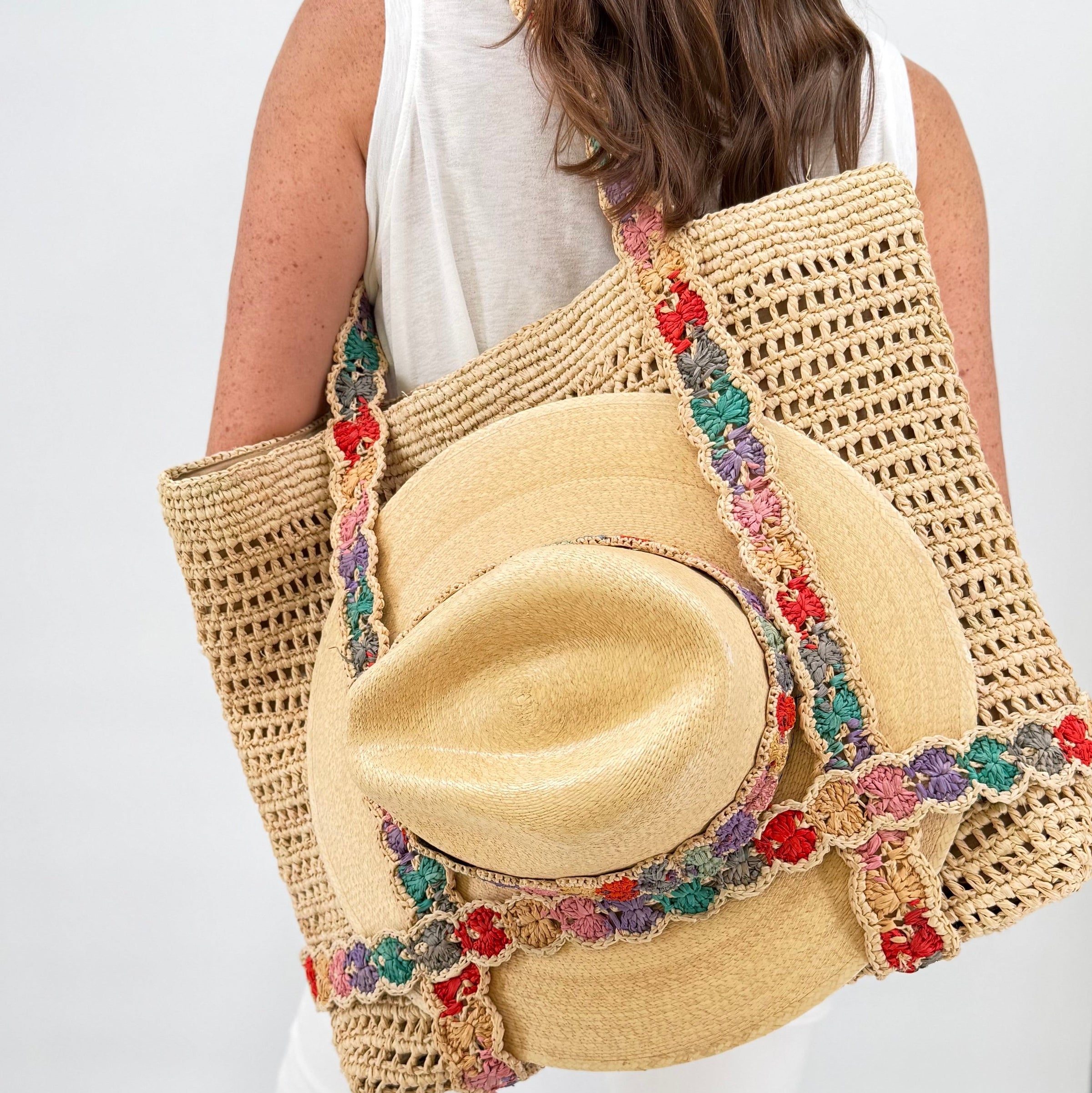 The Perfect Pair - The Pastel Rainbow Indie Bag + Palm Hat with Raffia Band
