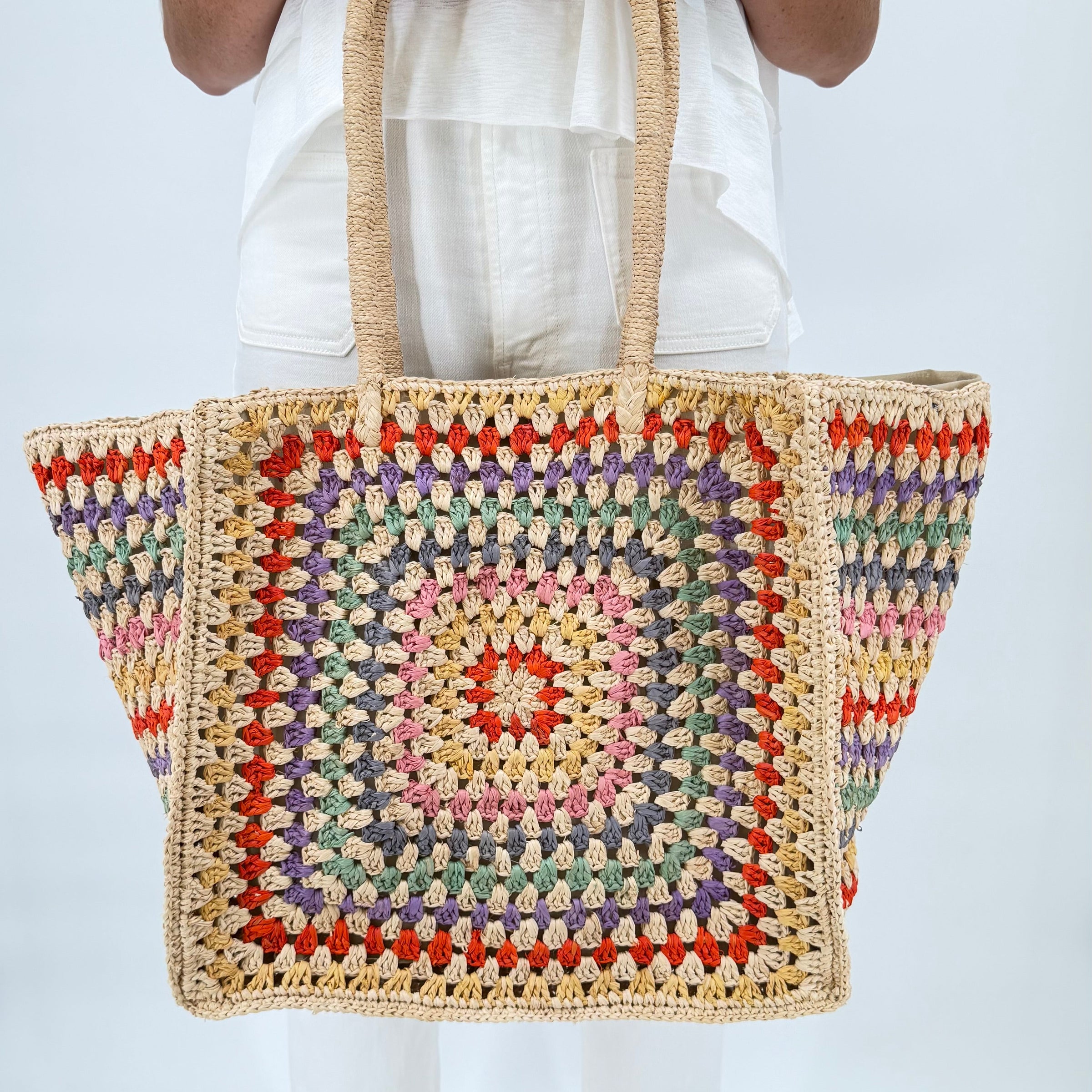 Pastel Rainbow Camilla Raffia Bag