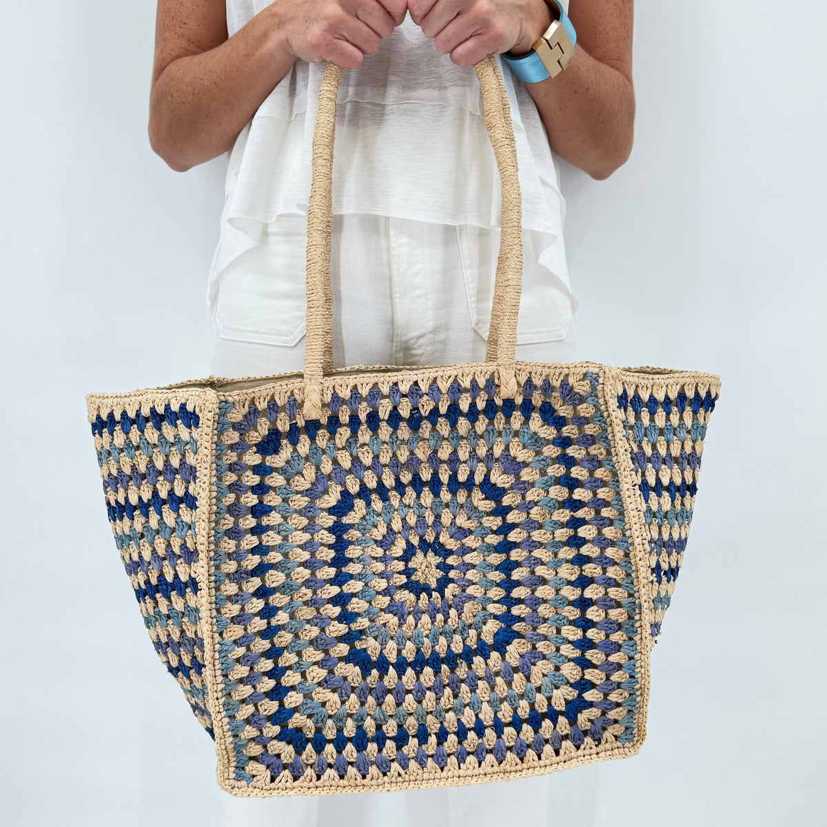 Blue Ombre Camilla Raffia Bag
