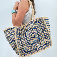 Blue Ombre Camilla Raffia Bag