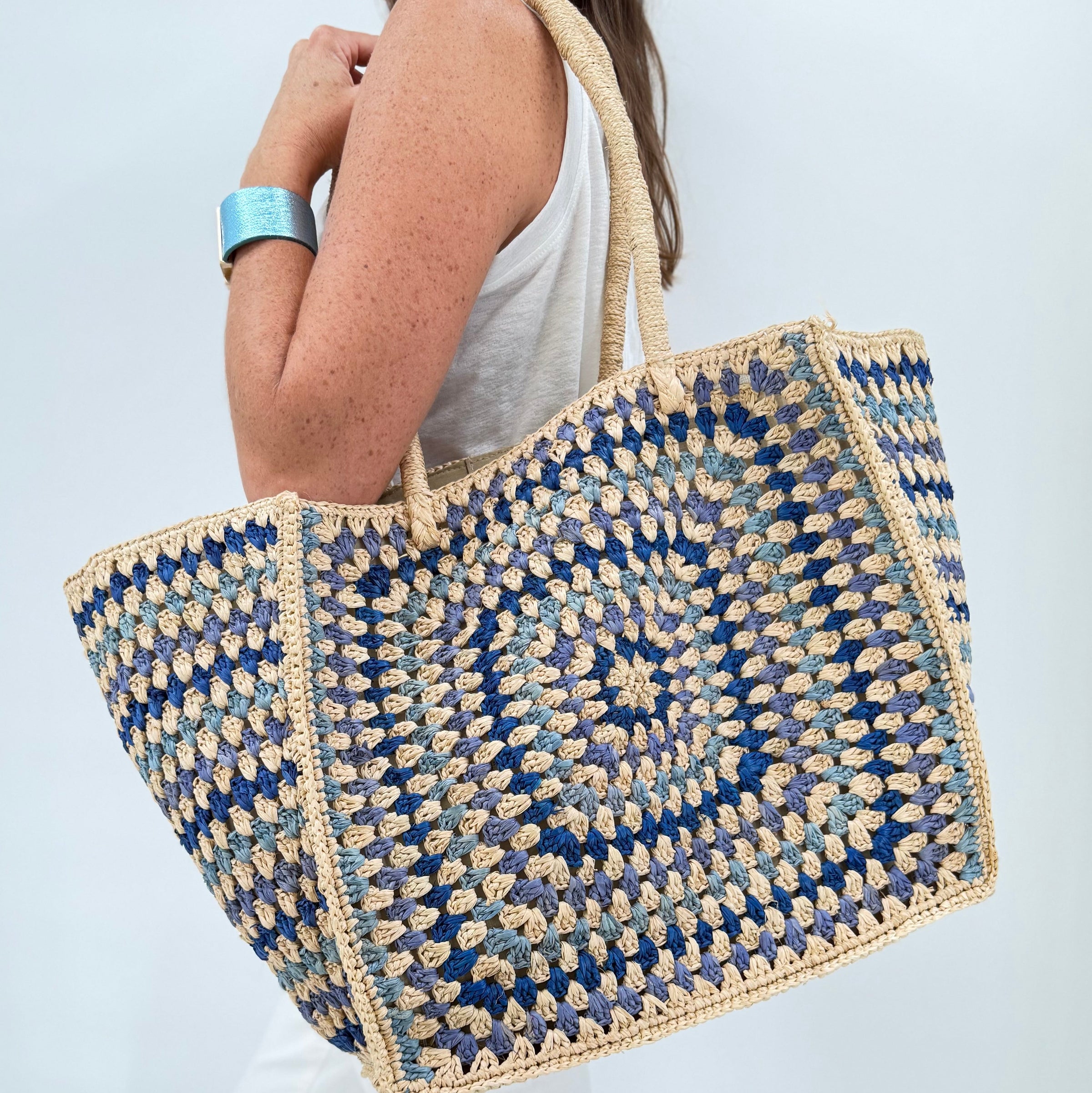 Blue Ombre Camilla Raffia Bag