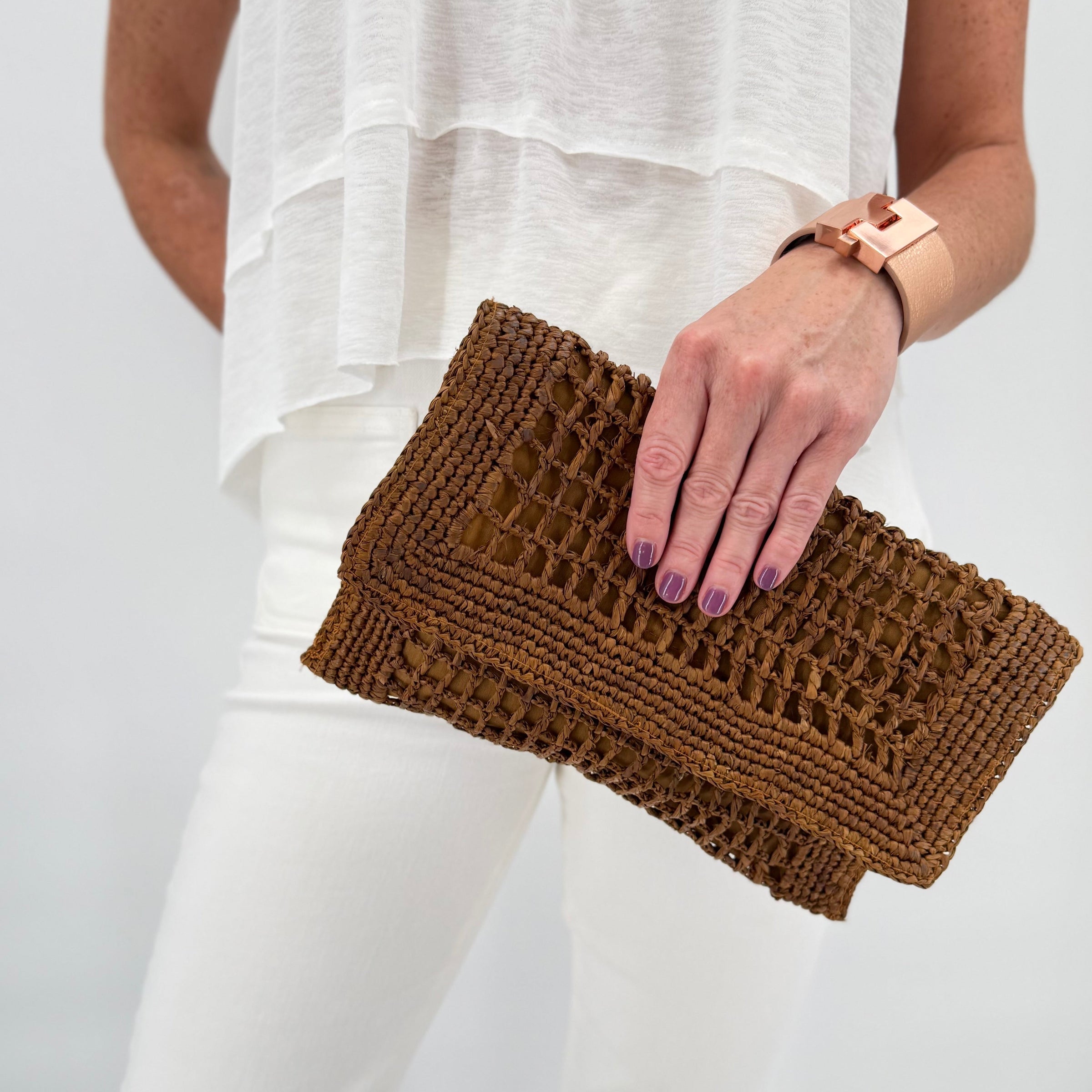Baldiz Cinnamon Capri Raffia Clutch | Handwoven Raffia Evening Bag