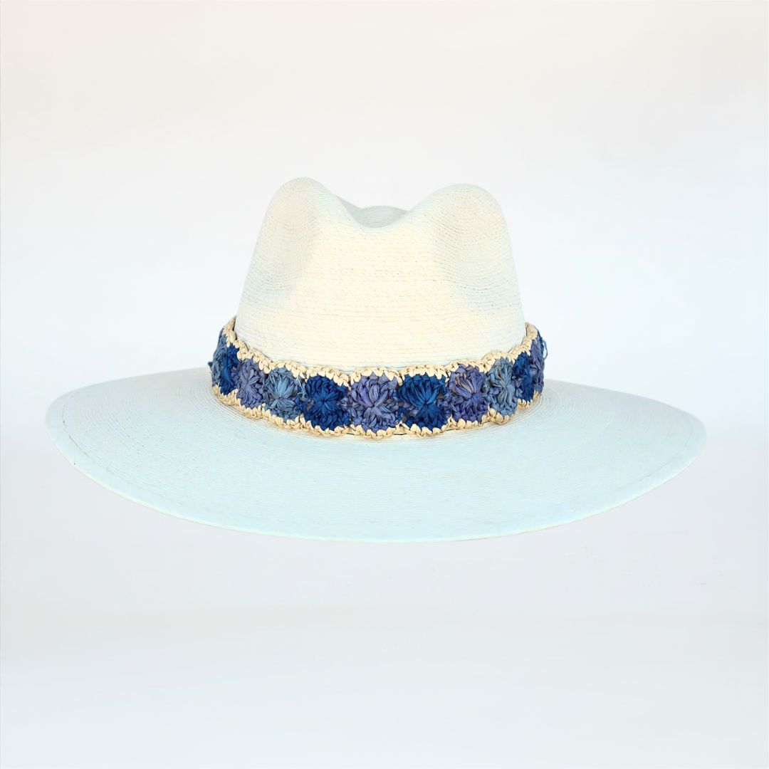 Baldiz Palm Hat with Blue Ombre Raffia Band