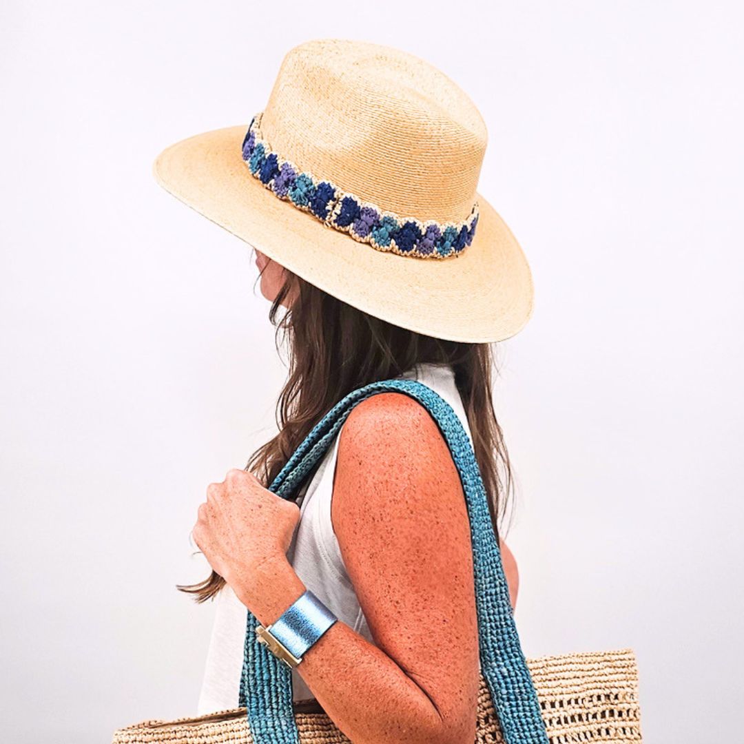 Baldiz Palm Hat with Blue Ombre Raffia Band