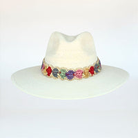 Baldiz Palm Hat with Pastel Rainbow Raffia Band