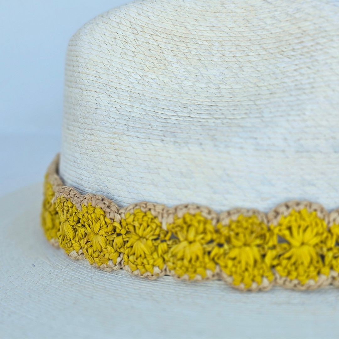 Baldiz Palm Hat with Yellow Raffia Band