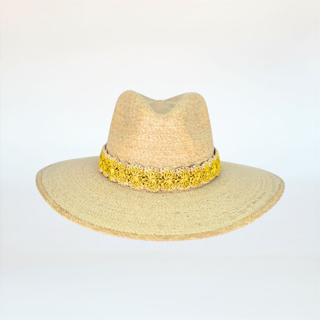 Baldiz Palm Hat with Yellow Raffia Band
