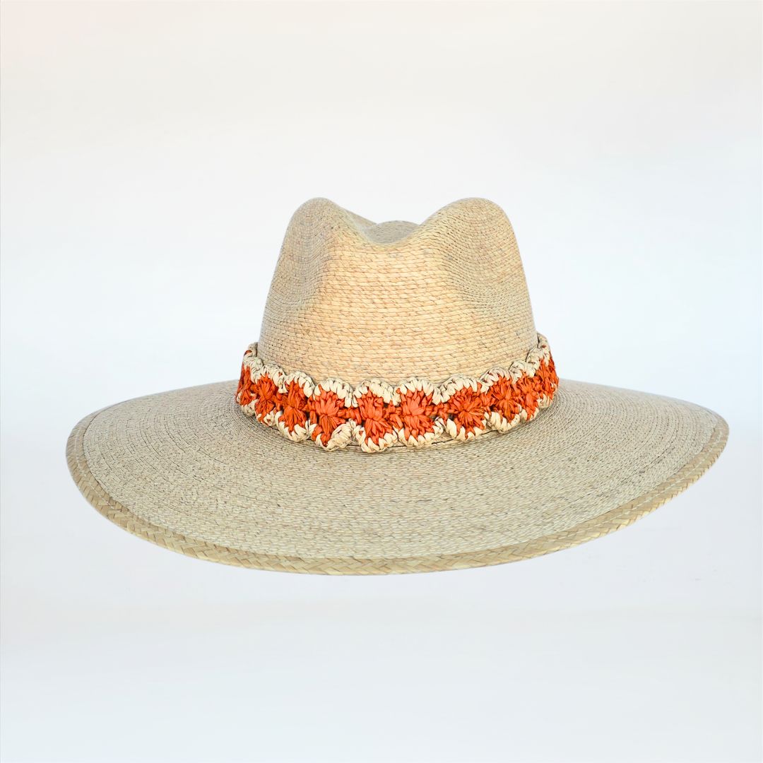 Baldiz Palm Hat with Orange Raffia Band