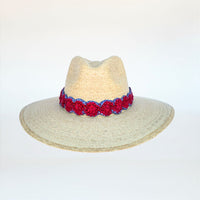 Baldiz Palm Hat with Red and Blue Raffia Band