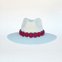 Baldiz Palm Hat with Red and Blue Raffia Band