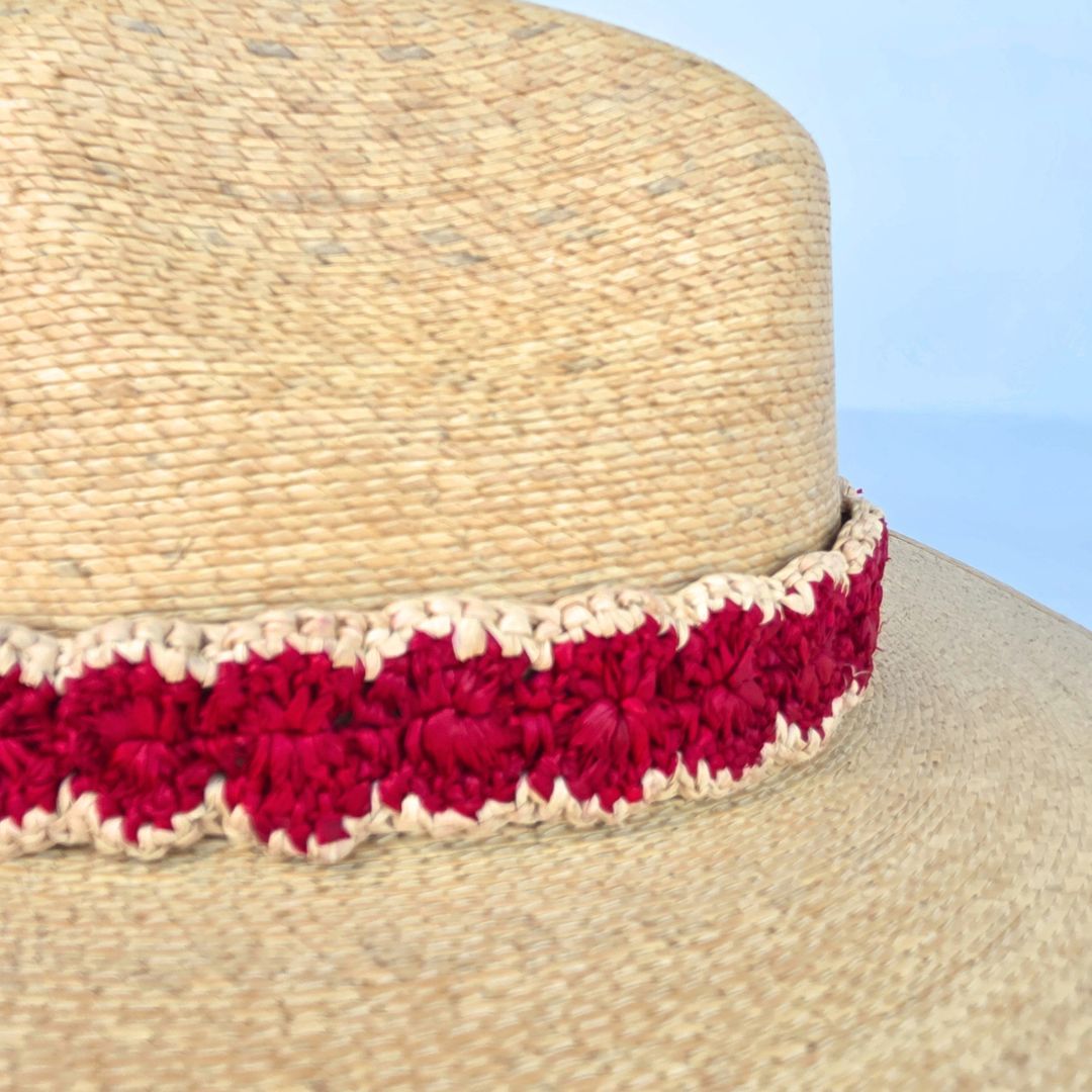 Baldiz Palm Hat with Red Raffia Band