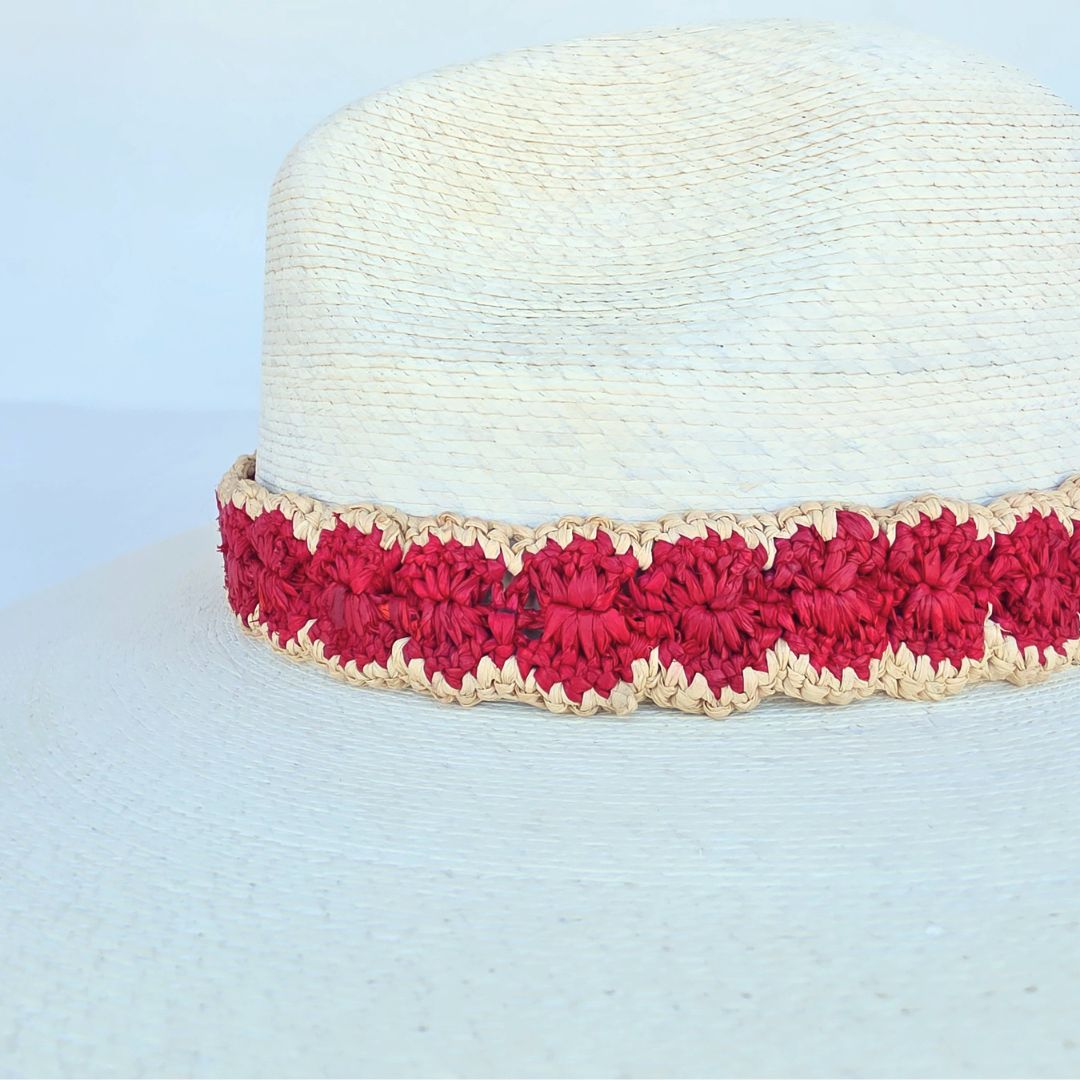 Baldiz Palm Hat with Red Raffia Band
