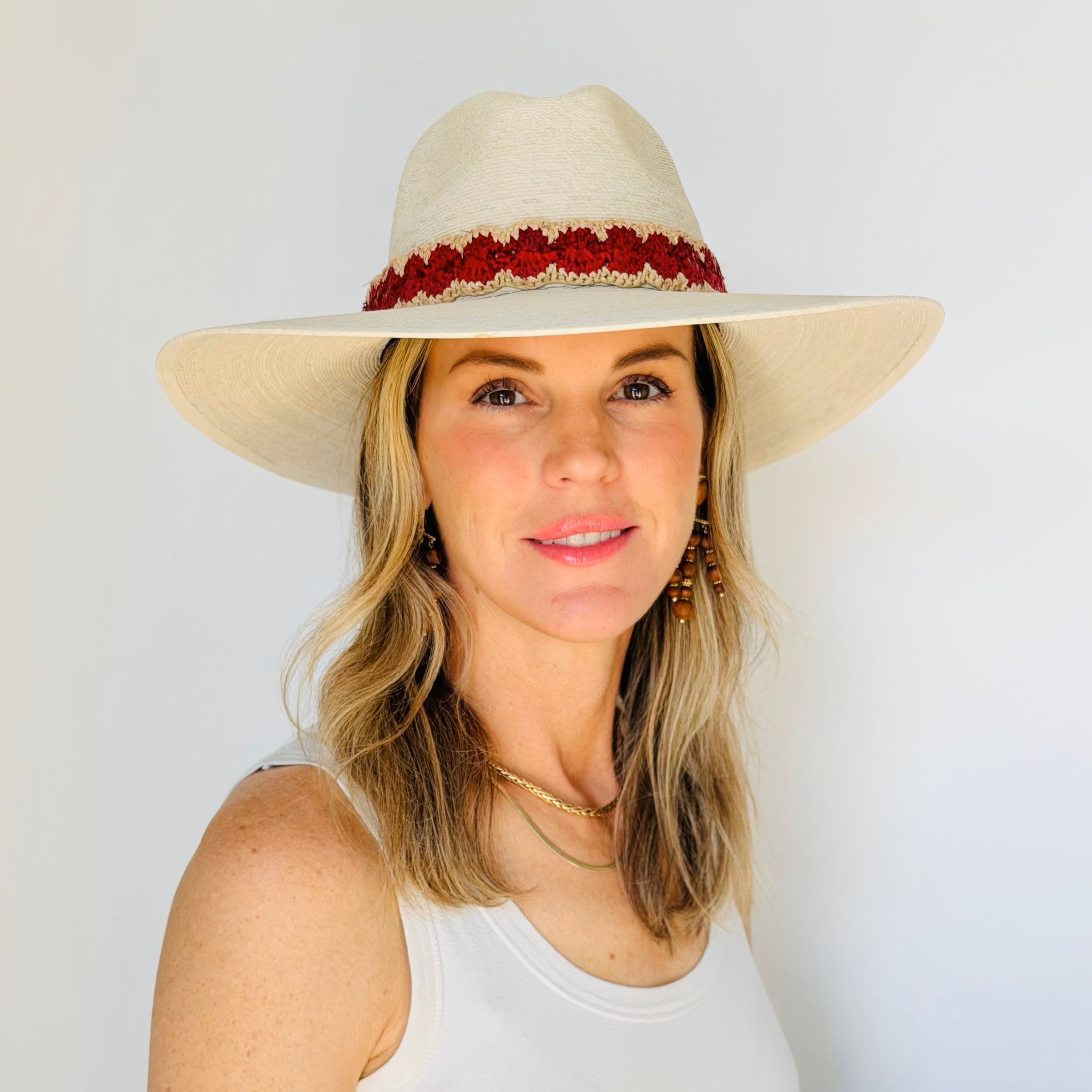Baldiz Palm Hat with Red Raffia Band