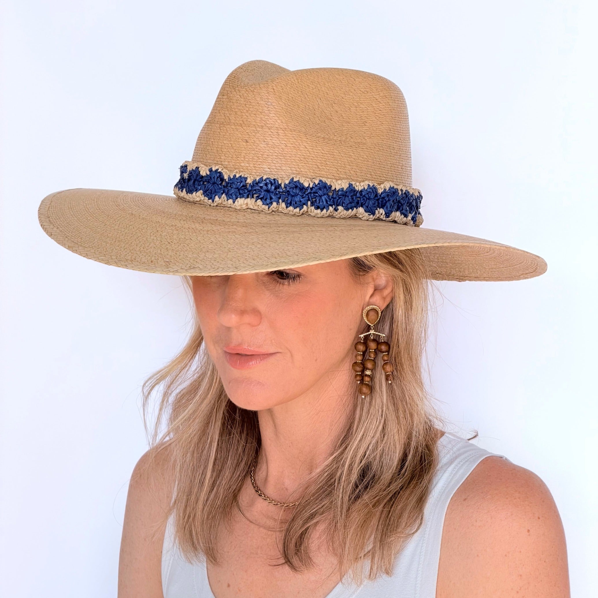 Baldiz Palm Hat with Blue Raffia Band