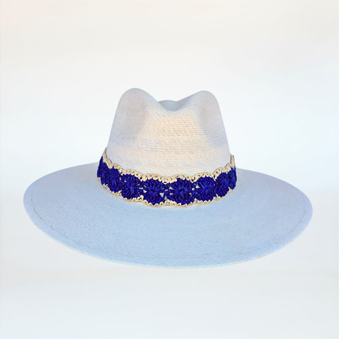 Baldiz Palm Hat with Blue Raffia Band
