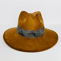 Light Brown Hat with Multi-Color Feather